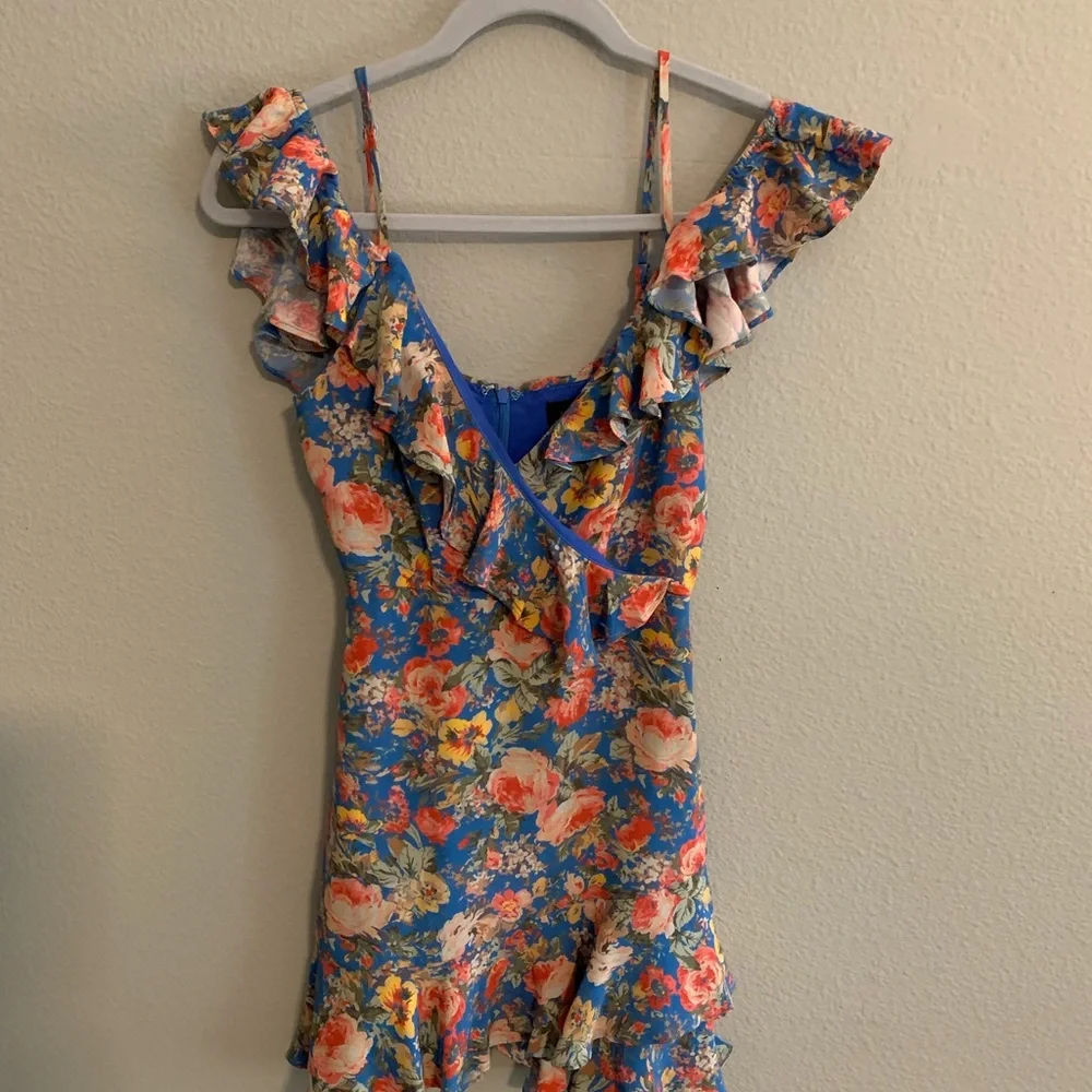 MAJORELLE blue floral off the shoulder dress - Picture 4 of 6